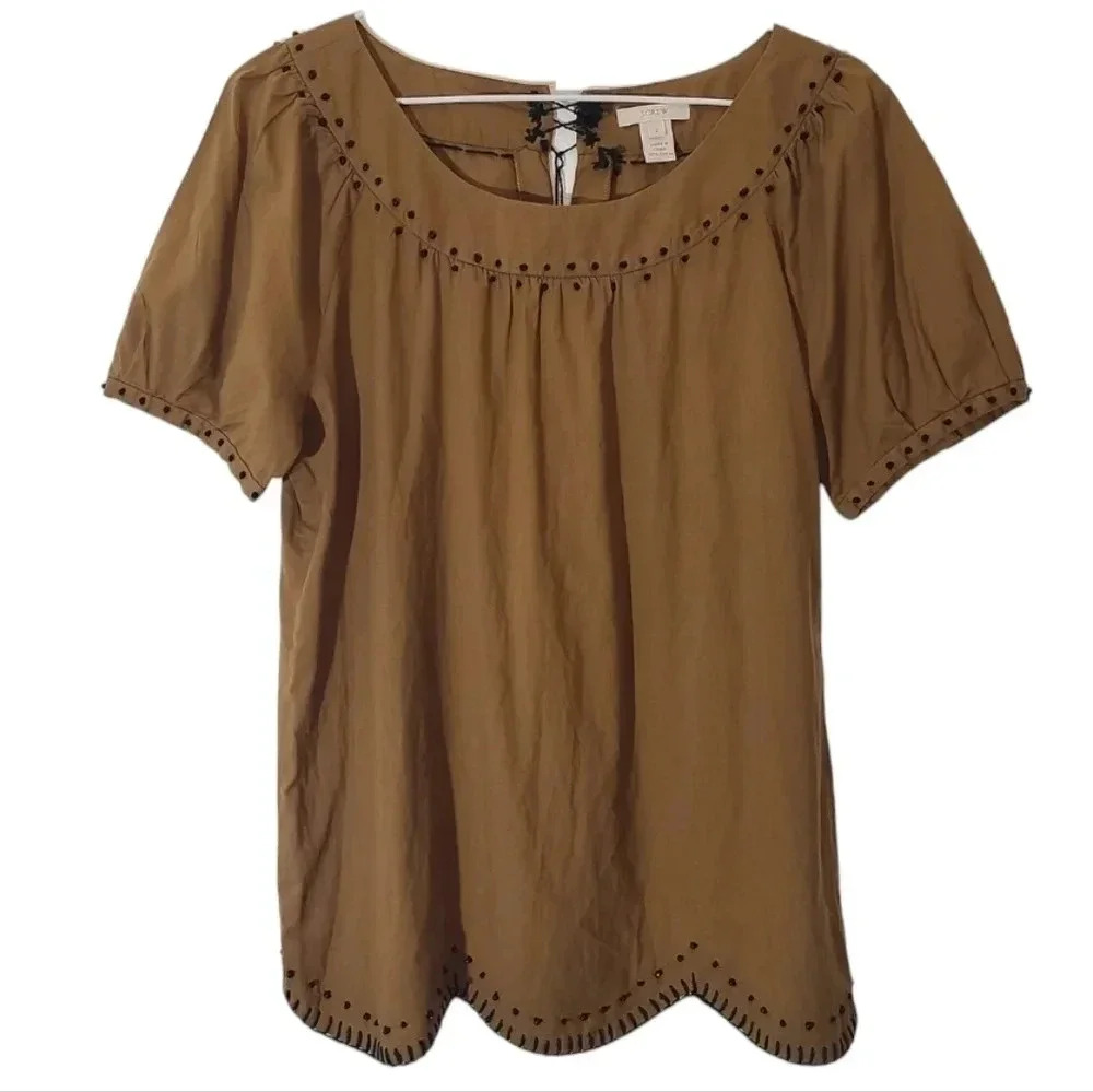 J. CREW | Gold Brown Bead Trim Blouse Sz 2
